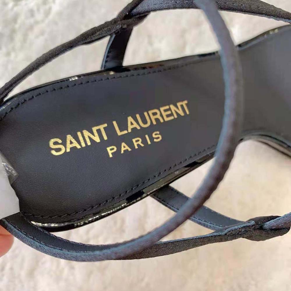 Saint Laurent YSL Women Cassandra Sandals in Silk Satin-Black - image 8