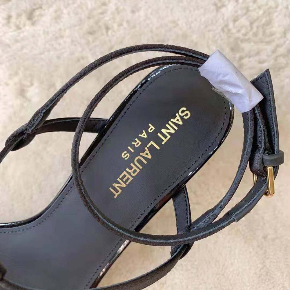 Saint Laurent YSL Women Cassandra Sandals in Silk Satin-Black - image 7