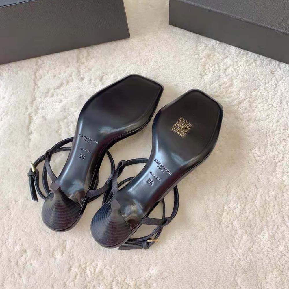 Saint Laurent YSL Women Cassandra Sandals in Silk Satin-Black - image 10