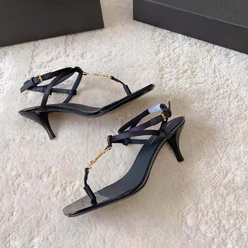 Saint Laurent YSL Women Cassandra Sandals in Silk Satin-Black - image 4