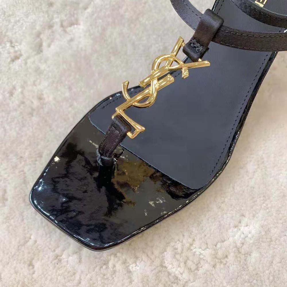 Saint Laurent YSL Women Cassandra Sandals in Silk Satin-Black - image 6
