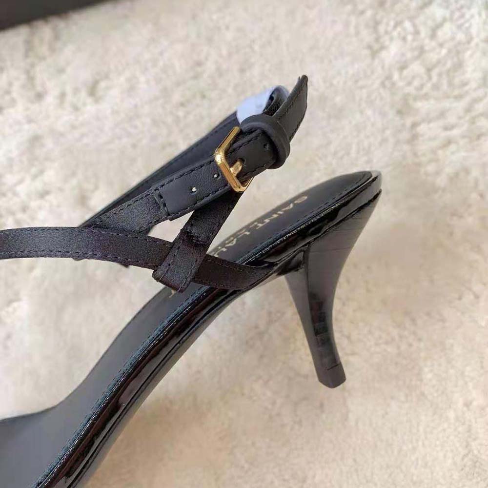 Saint Laurent YSL Women Cassandra Sandals in Silk Satin-Black - image 9
