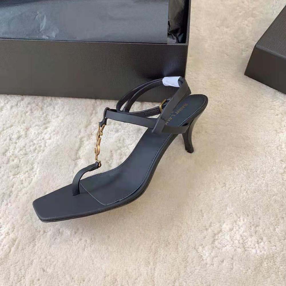 Saint Laurent YSL Women Cassandra Sandals in Smooth Leather-Black - image 5