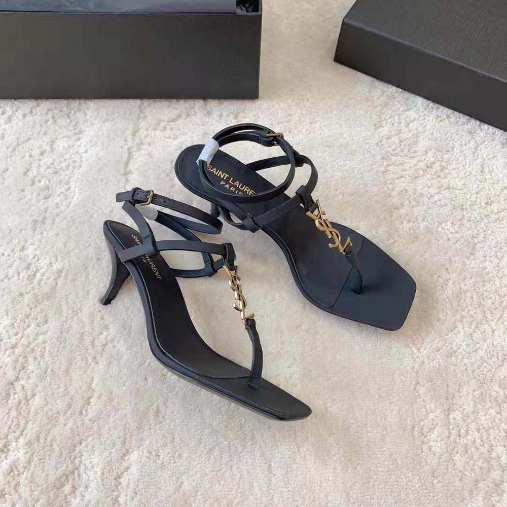 Overhead angle showing ankle strap and high heel of Cassandra Sandals