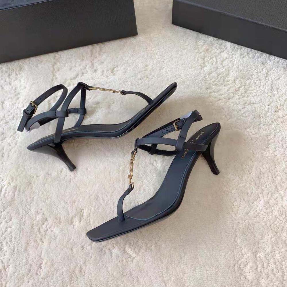 Saint Laurent YSL Women Cassandra Sandals in Smooth Leather-Black - image 4