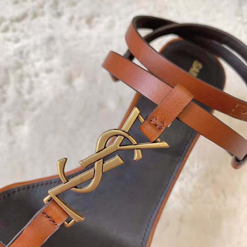 Saint Laurent YSL Women Cassandra Sandals in Smooth Leather-Brown - image 6