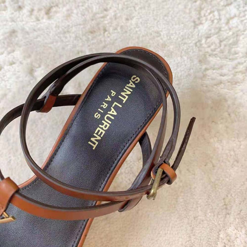 Saint Laurent YSL Women Cassandra Sandals in Smooth Leather-Brown - image 8