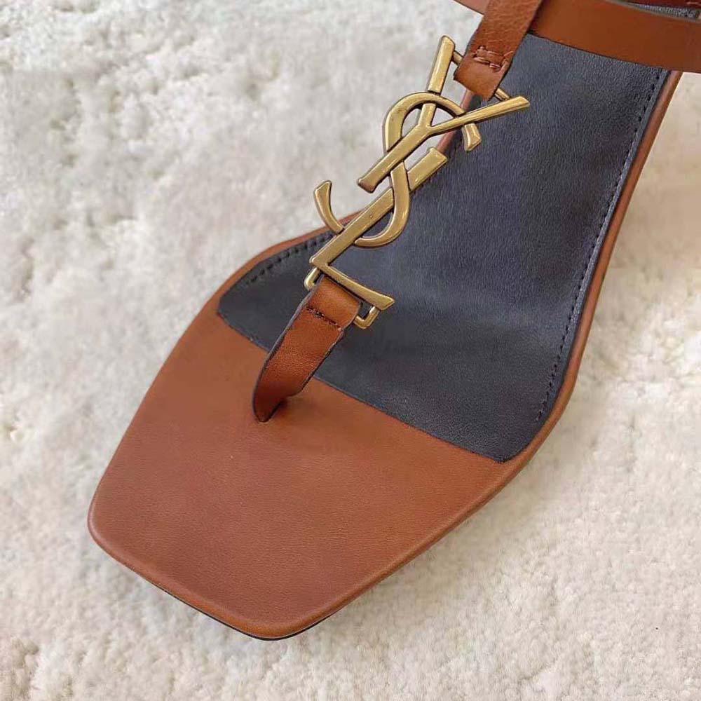 Saint Laurent YSL Women Cassandra Sandals in Smooth Leather-Brown - image 7