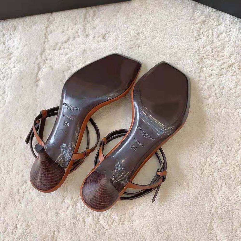 Saint Laurent YSL Women Cassandra Sandals in Smooth Leather-Brown - image 10