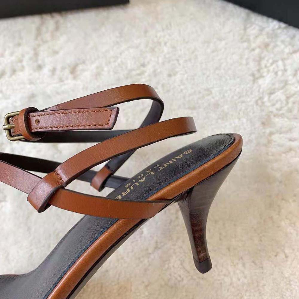Saint Laurent YSL Women Cassandra Sandals in Smooth Leather-Brown - image 9