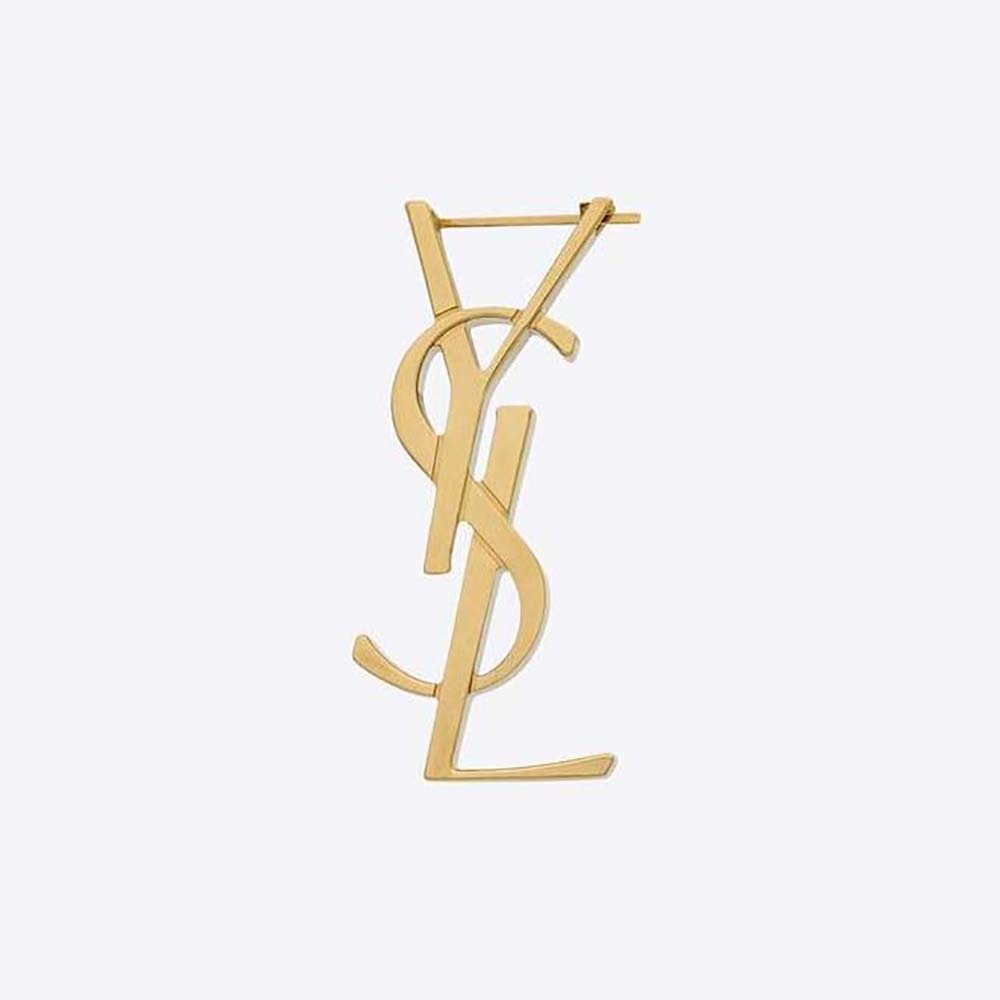 Close-up of Saint Laurent YSL Women Cassandre Single Earring gold logo detail