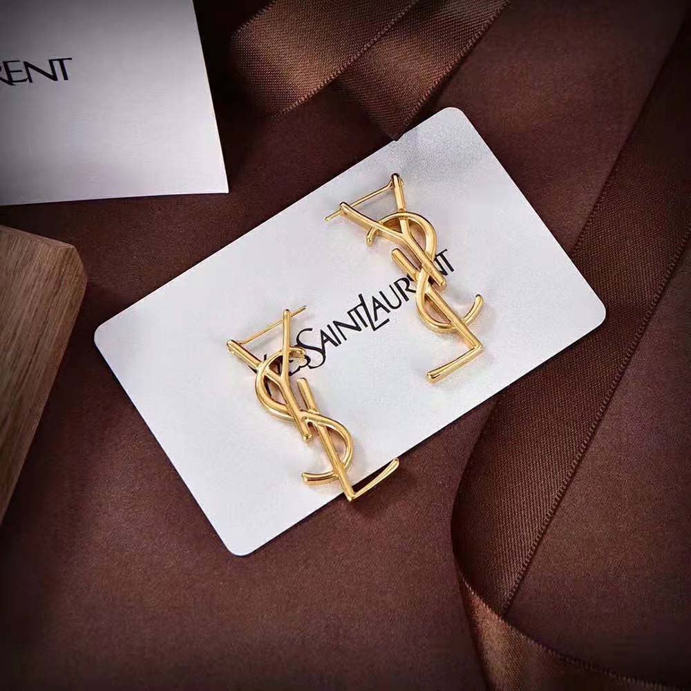 Side profile of Saint Laurent YSL Women Cassandre Single Earring on white background