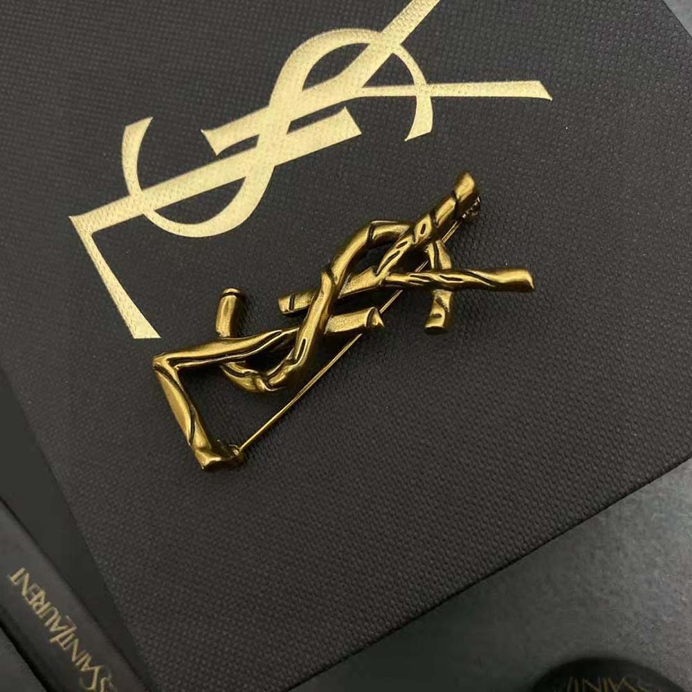 Saint Laurent YSL Women Opyum YSL Crocodile Brooch in Gold Brass - image 6