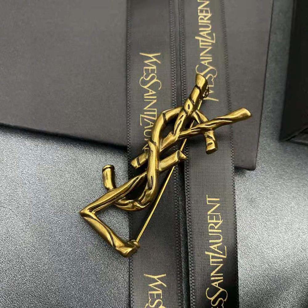 Saint Laurent YSL Women Opyum YSL Crocodile Brooch in Gold Brass - image 5