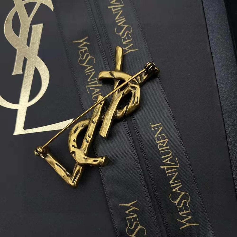 Saint Laurent YSL Women Opyum YSL Crocodile Brooch in Gold Brass - image 4