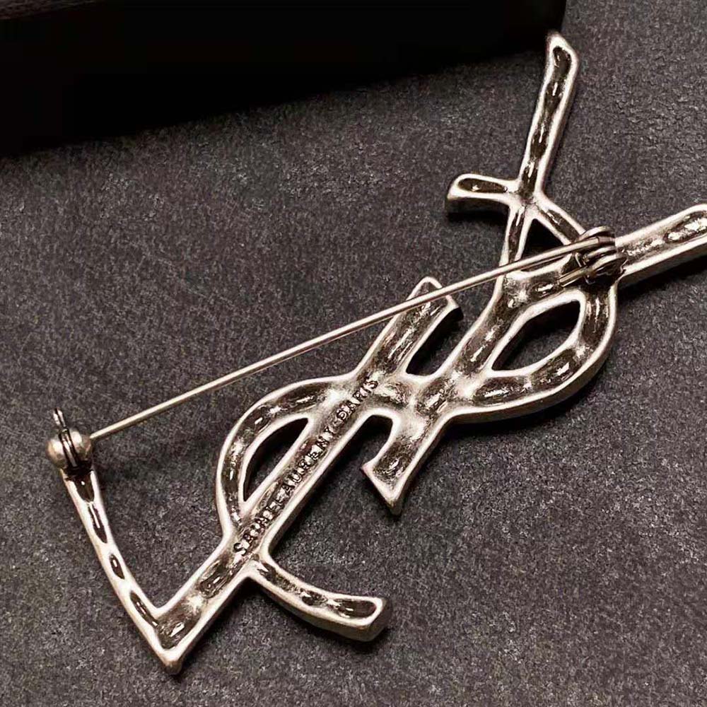 Saint Laurent YSL Women Opyum YSL Crocodile Brooch in Silver Brass - image 8