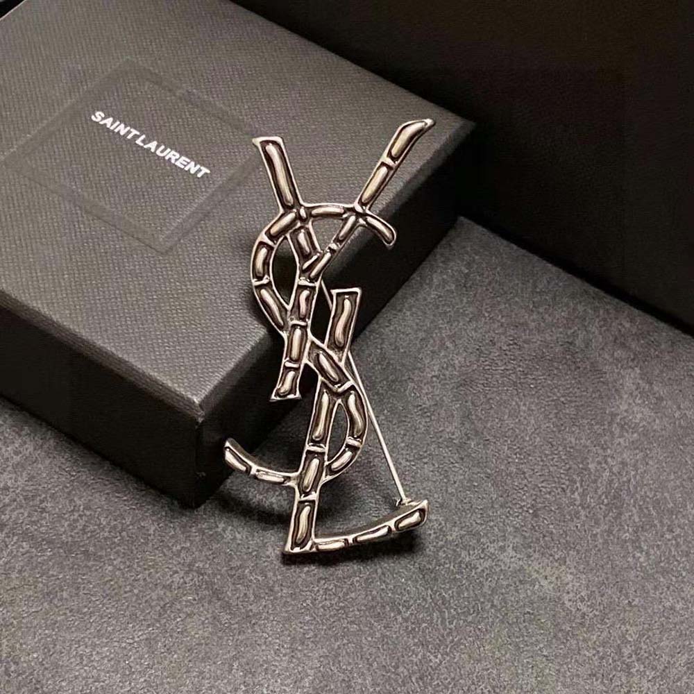 Saint Laurent YSL Women Opyum YSL Crocodile Brooch in Silver Brass - image 6