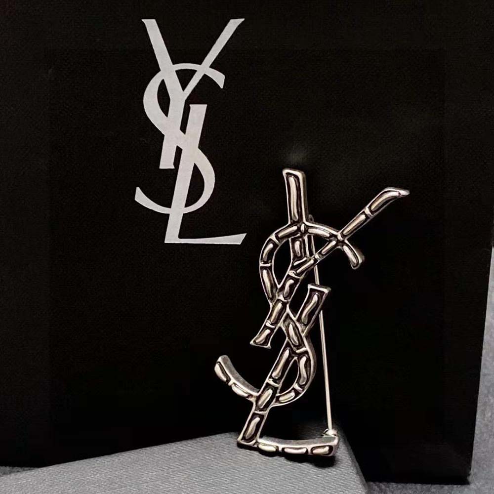 Saint Laurent YSL Women Opyum YSL Crocodile Brooch in Silver Brass - image 5