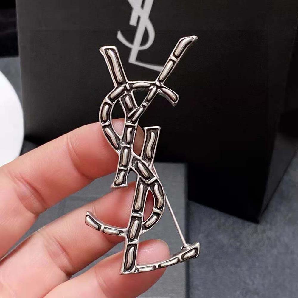 Saint Laurent YSL Women Opyum YSL Crocodile Brooch in Silver Brass - image 7