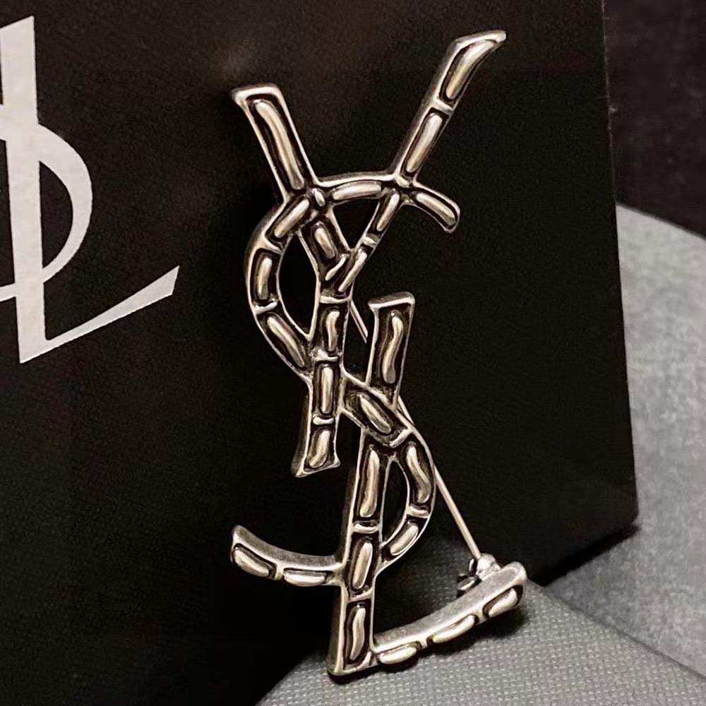 Saint Laurent YSL Women Opyum YSL Crocodile Brooch in Silver Brass - image 4