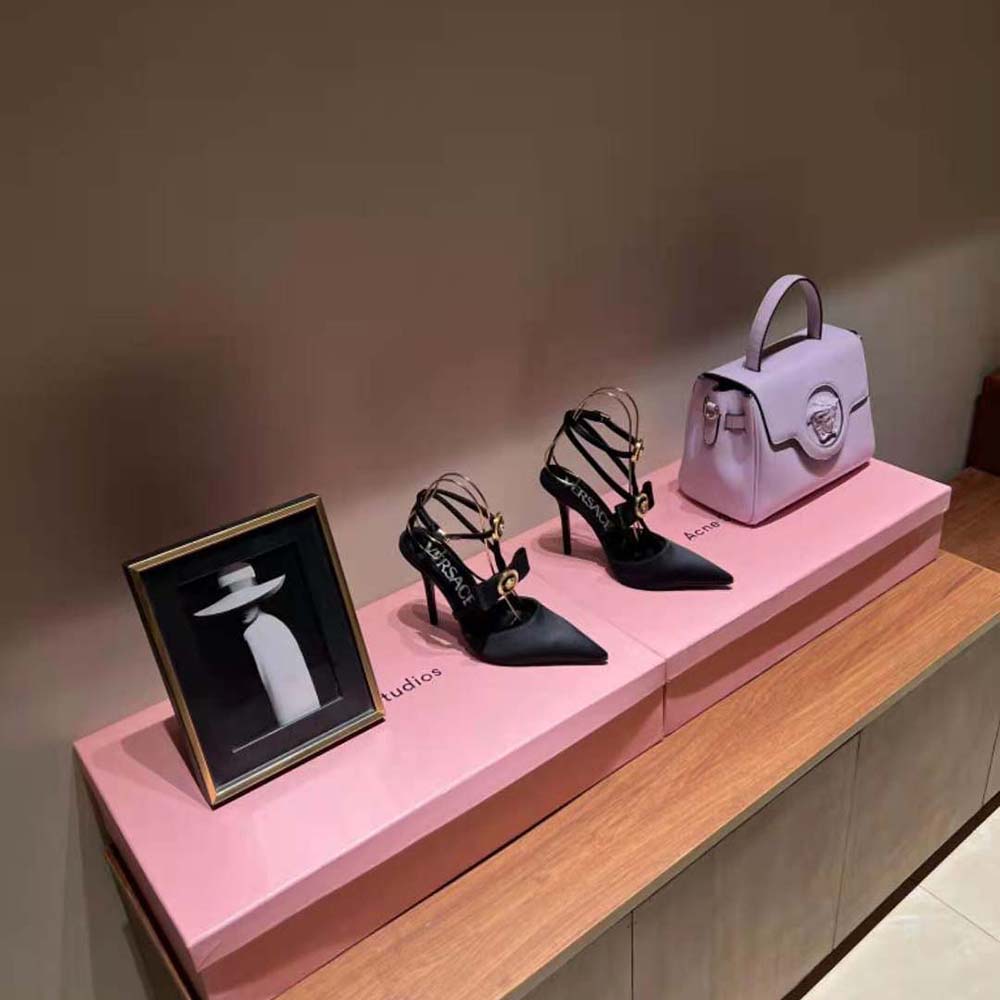 Versace Women Gianni Ribbon Cage Satin Pumps-Black - image 4