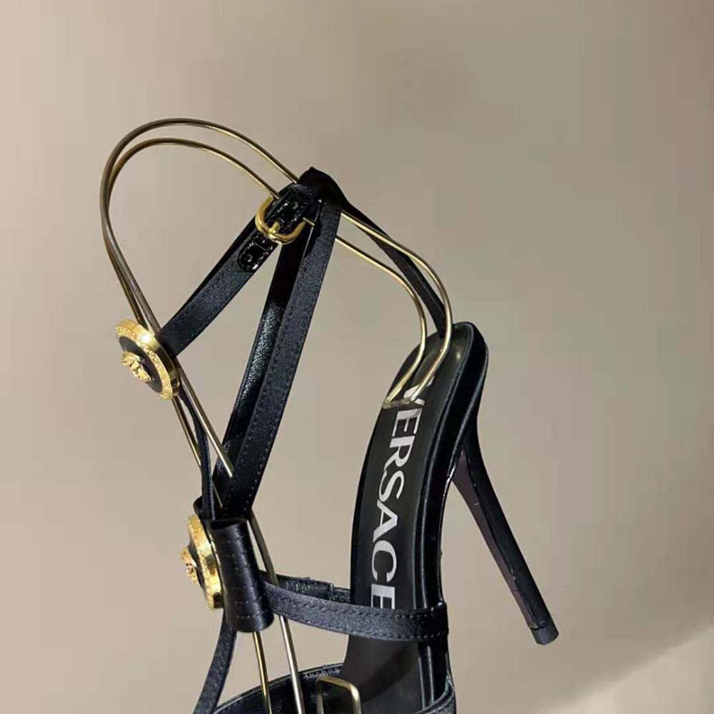 Versace Women Gianni Ribbon Cage Satin Pumps-Black - image 9