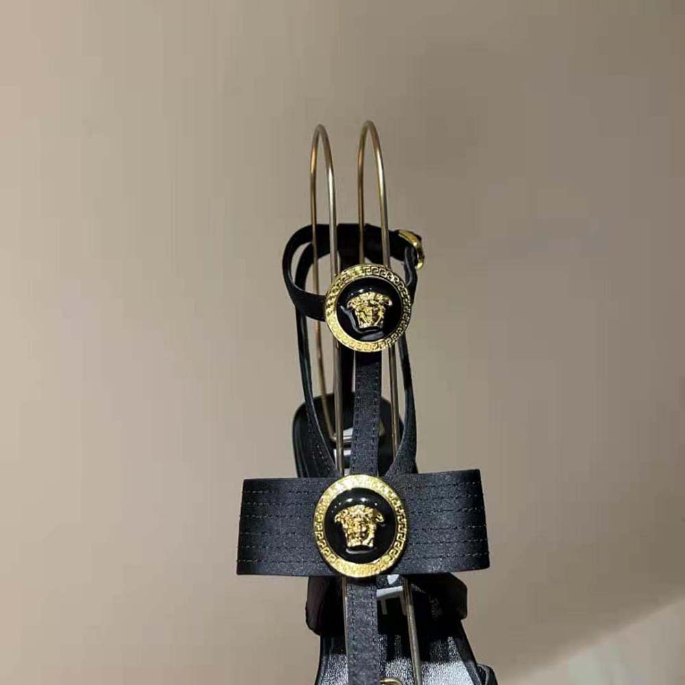 Versace Women Gianni Ribbon Cage Satin Pumps-Black - image 8