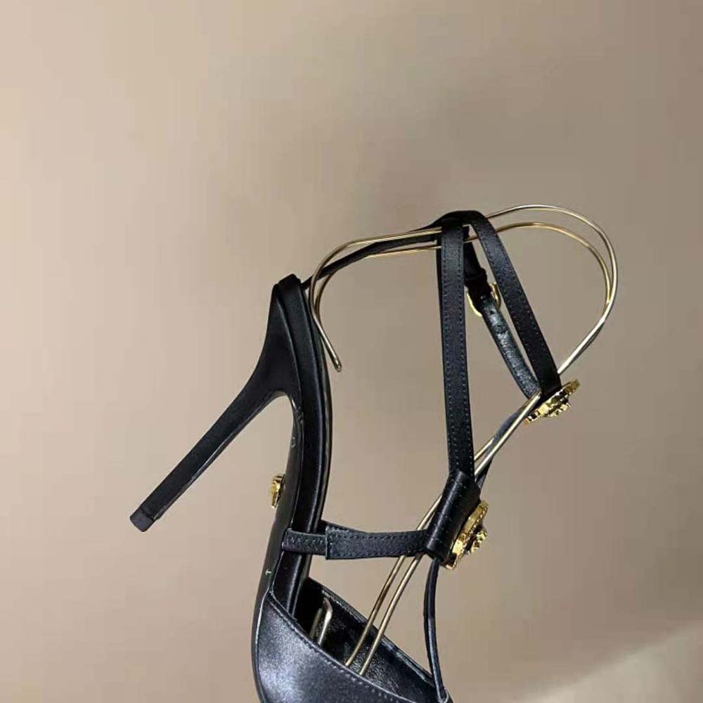 Versace Women Gianni Ribbon Cage Satin Pumps-Black - image 10