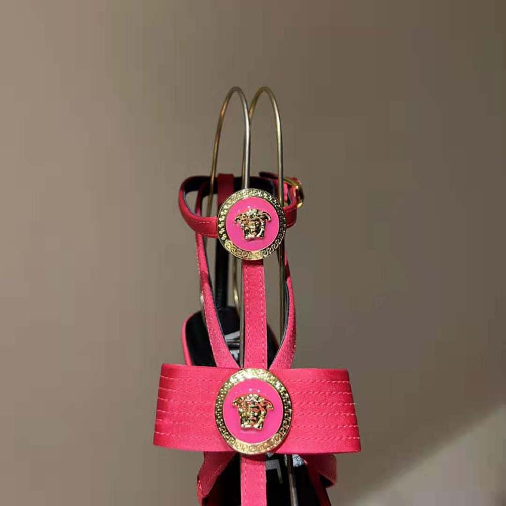 Versace Women Gianni Ribbon Cage Satin Pumps-Rose - image 7