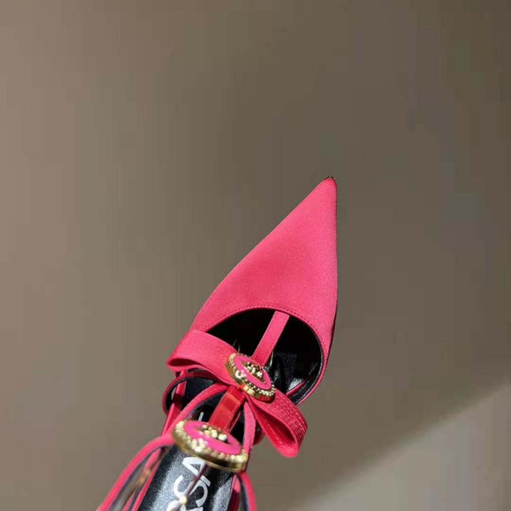 Versace Women Gianni Ribbon Cage Satin Pumps-Rose - image 8
