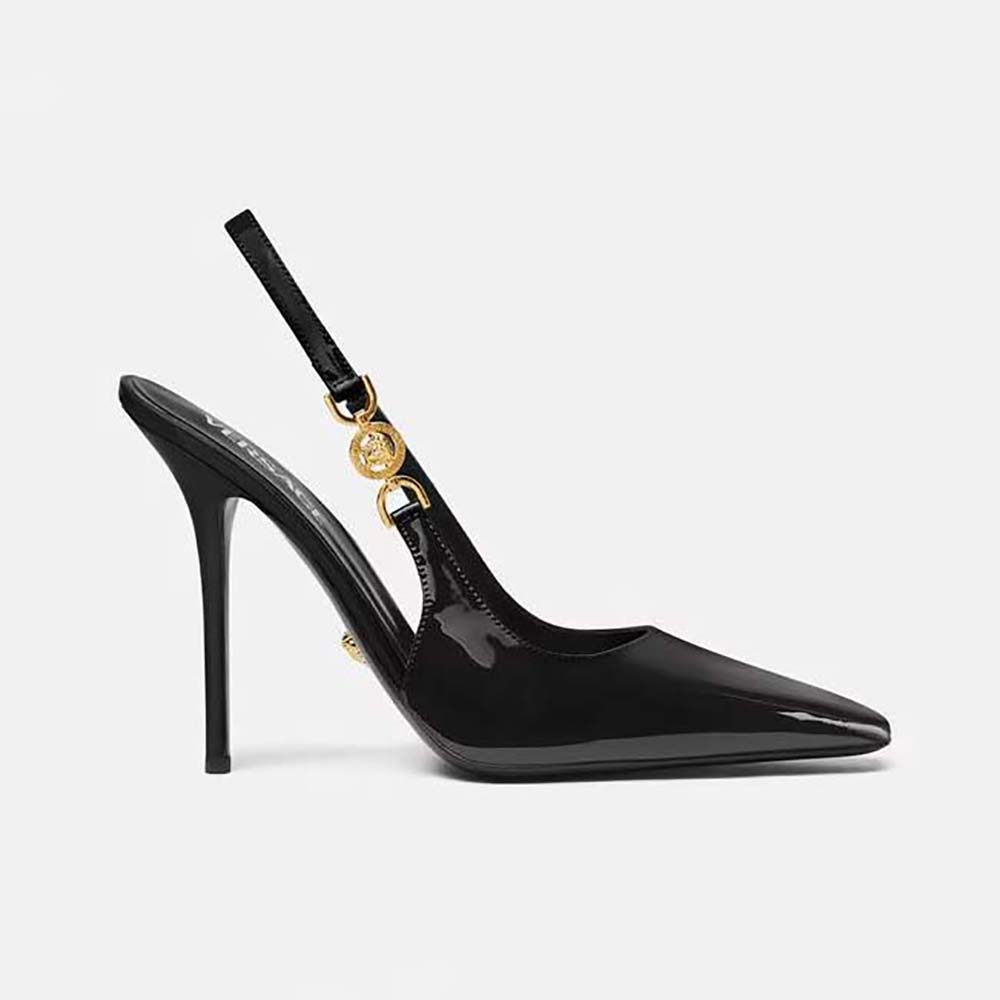 Side view of Versace Women Medusa ’95 Slingback Pumps-Black showing silhouette