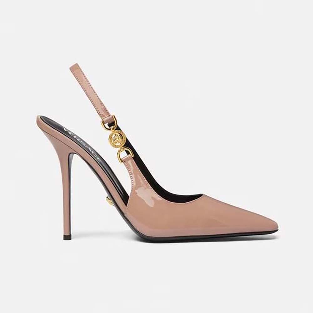 Side view of Versace Women Medusa ’95 Slingback Pumps-Pink showing silhouette