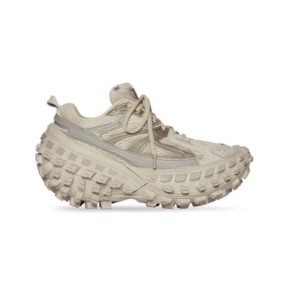 Side view of Balenciaga Unisex Bouncer Sneaker in beige mesh and nylon