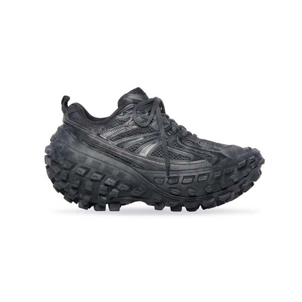 Side profile of Balenciaga Unisex Bouncer Sneaker in black mesh and nylon