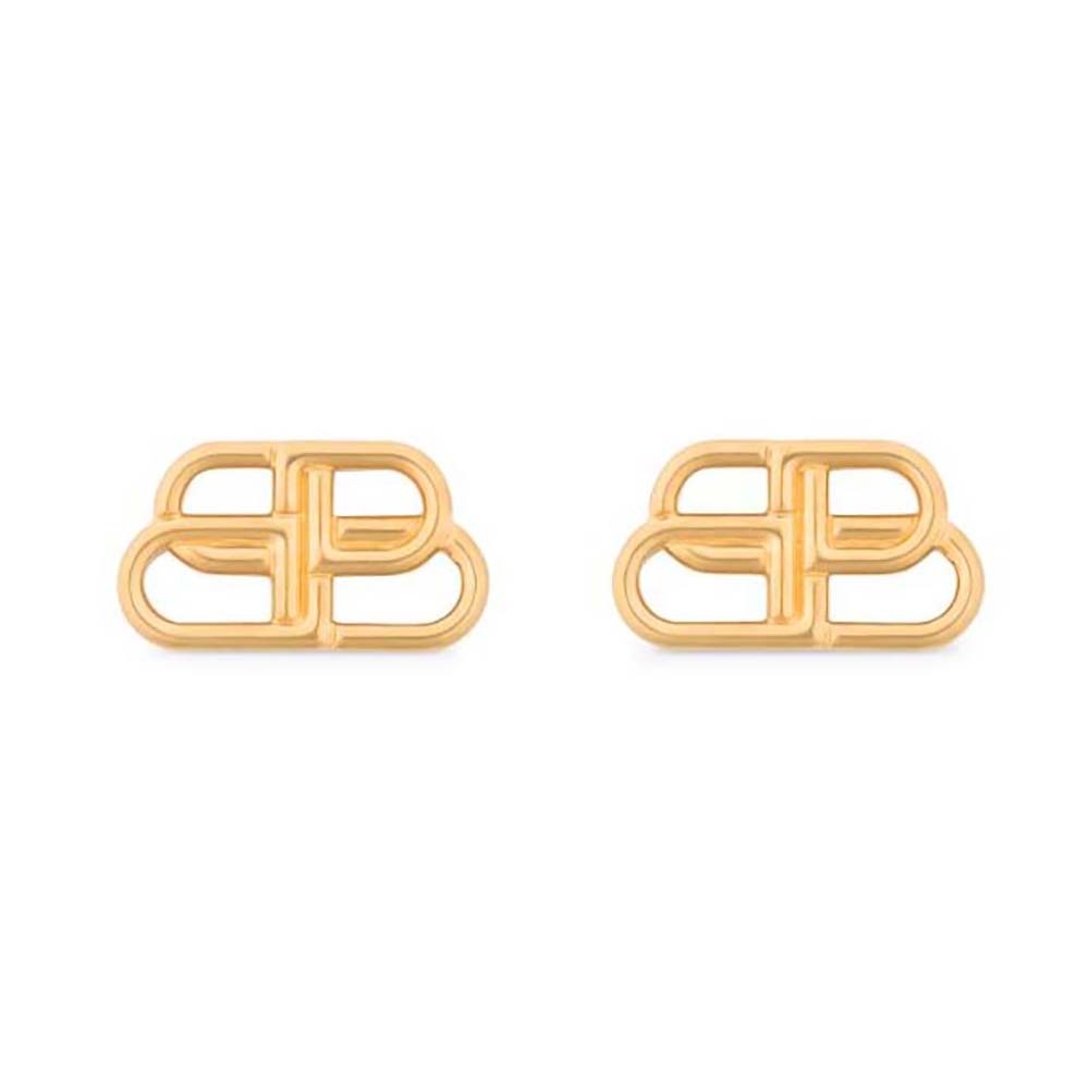 Front view of Balenciaga Women BB S Stud Earrings in gold brass