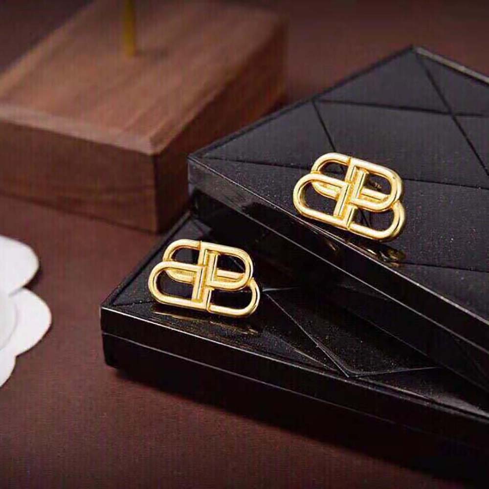 Side profile of Balenciaga Women BB S Stud Earrings showing closure
