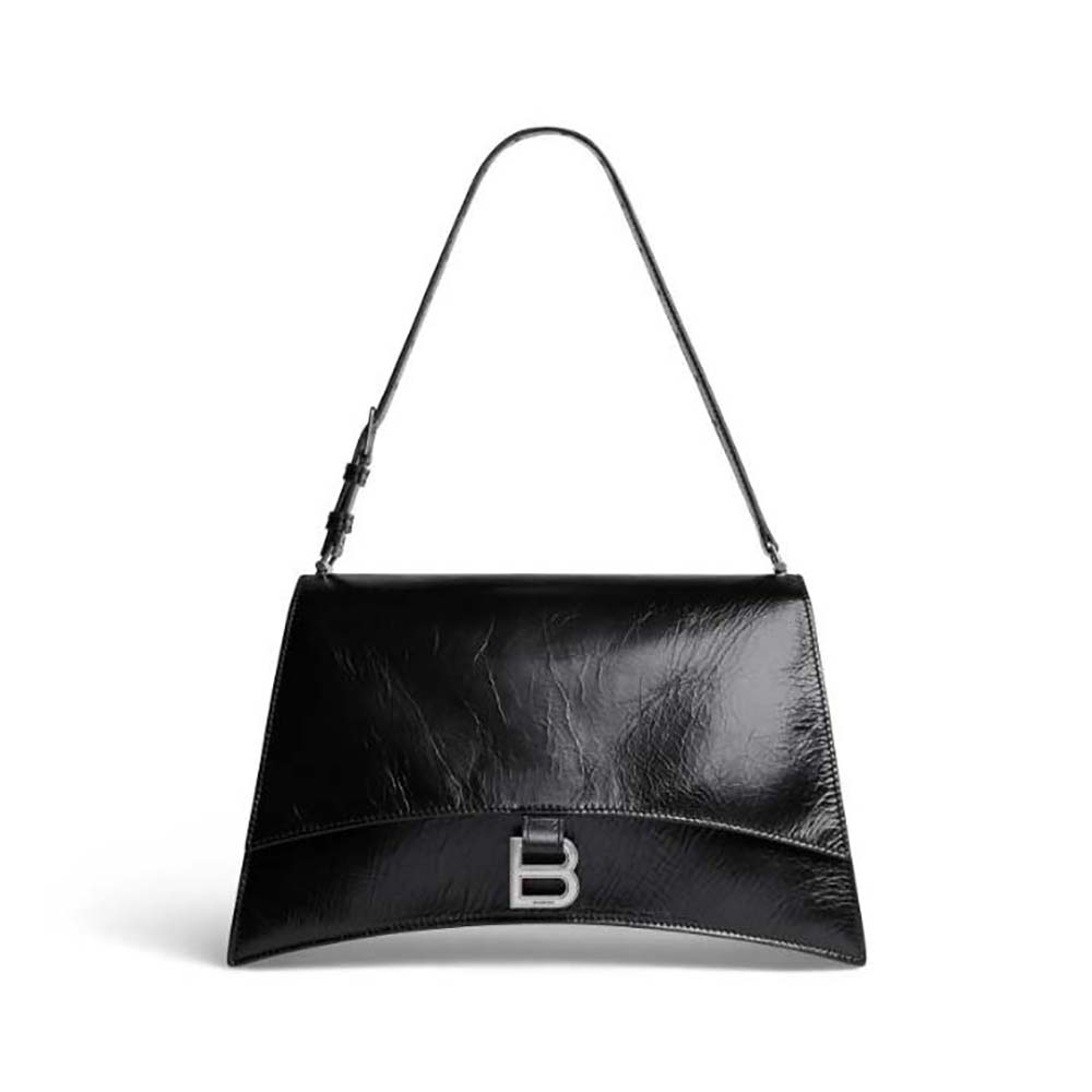 Front view of Balenciaga Women Crush Medium Sling Bag in black calfskin