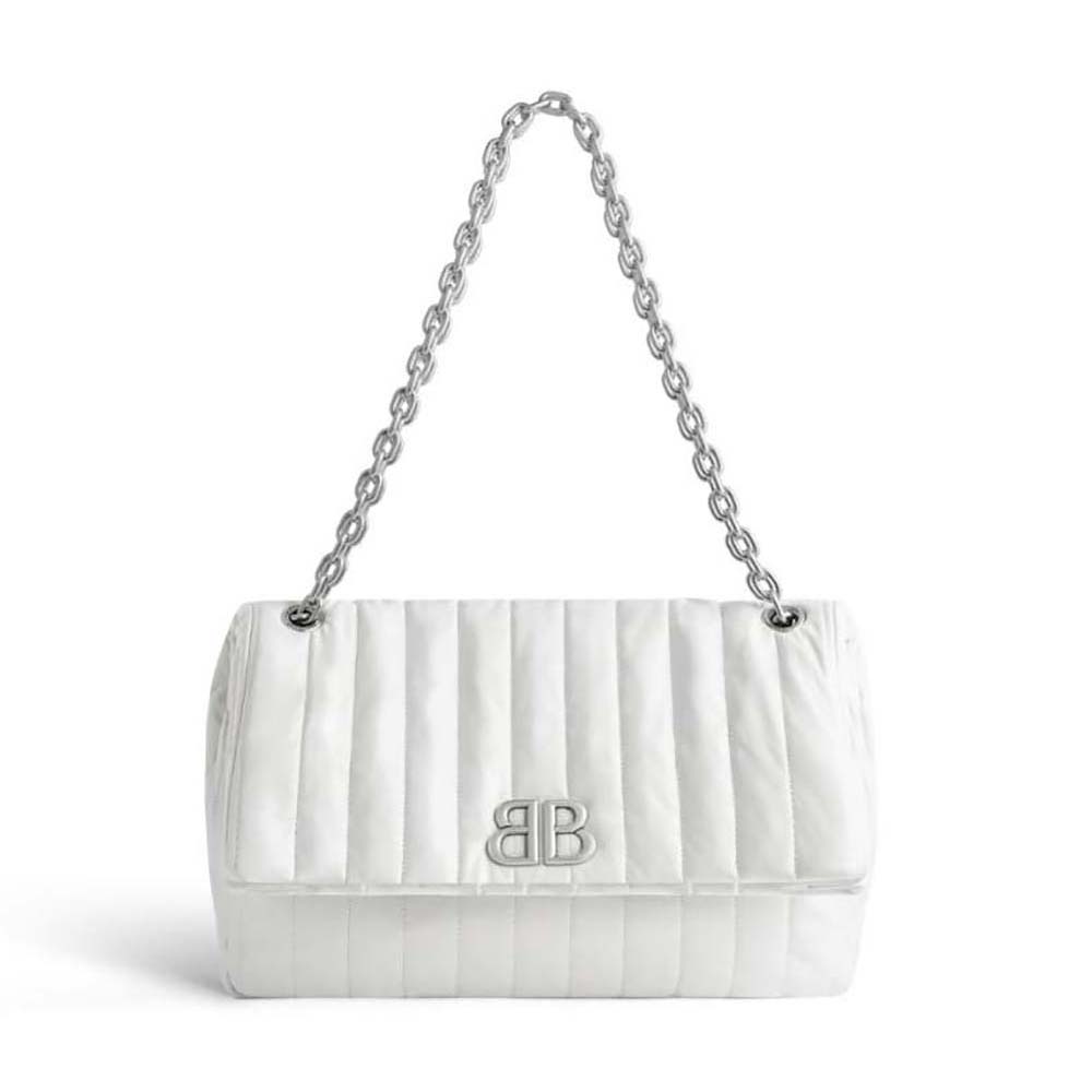 Front view of Balenciaga Women Monaco Medium Chain Bag Quilted off White