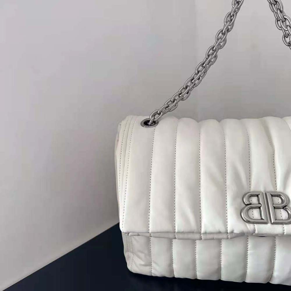 Balenciaga Women Monaco Medium Chain Bag Quilted in off White - image 8