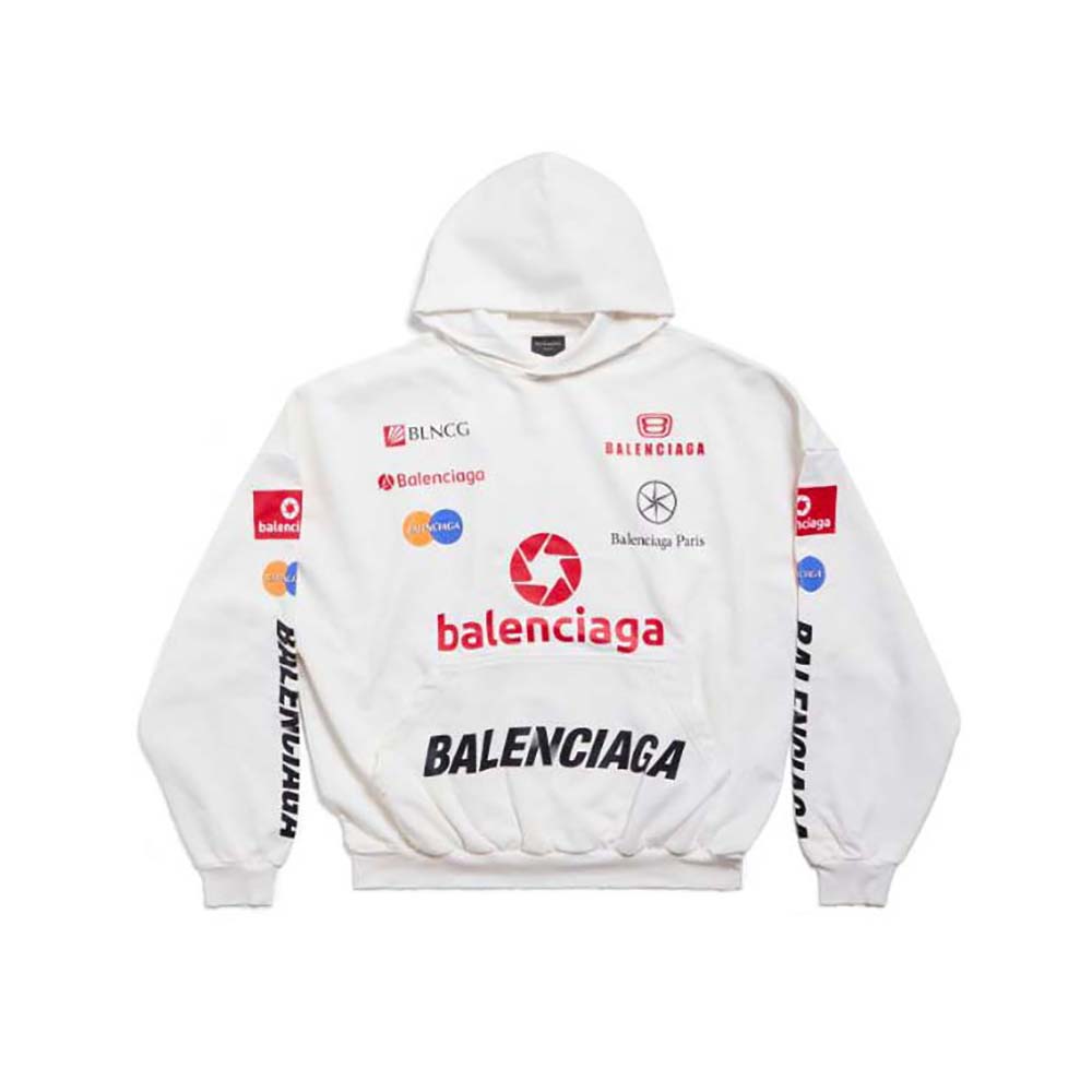 Front view of Balenciaga Women Top League Hoodie Oversized in White