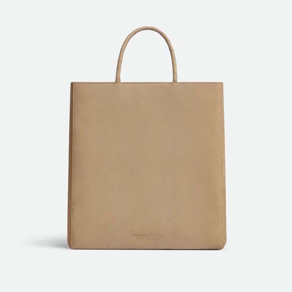 Front view of Bottega Veneta Women The Small Brown Bag with flap closed