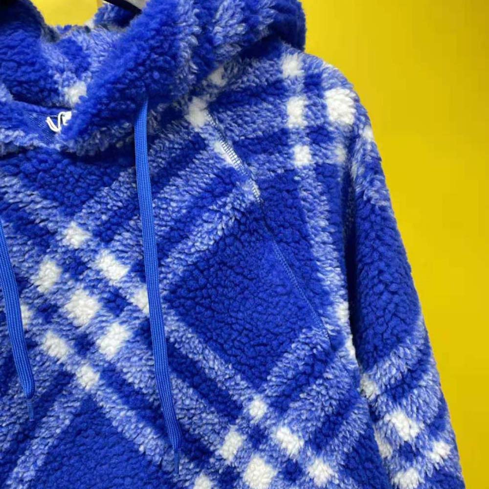 Burberry Men Check Fleece Hoodie-Blue - image 6