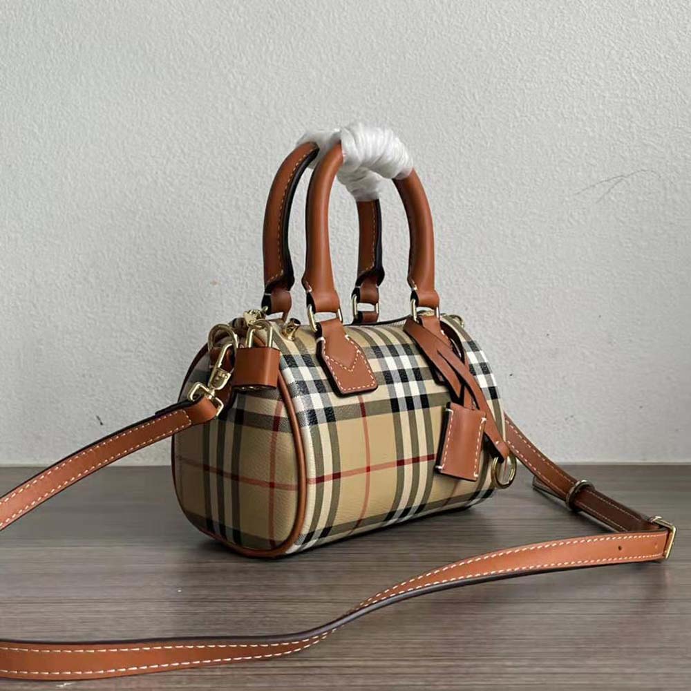 Burberry Women Mini Check Bowling Bag-Brown - image 4