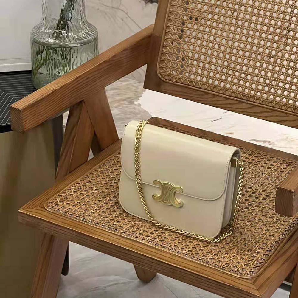 Close-up of gold Triomphe hardware on the Celine Women Classique Triomphe Bag