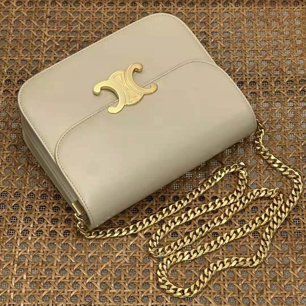 Celine Women Classique Triomphe Bag in Shiny Calfskin-Beige - image 5