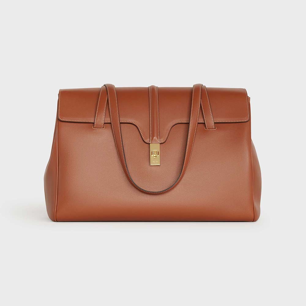 Front view of Celine Women Large Soft 16 Bag in Brown calfskin