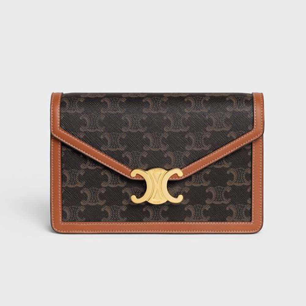 Front view of Celine Women Wallet on Chain Margo in brown canvas