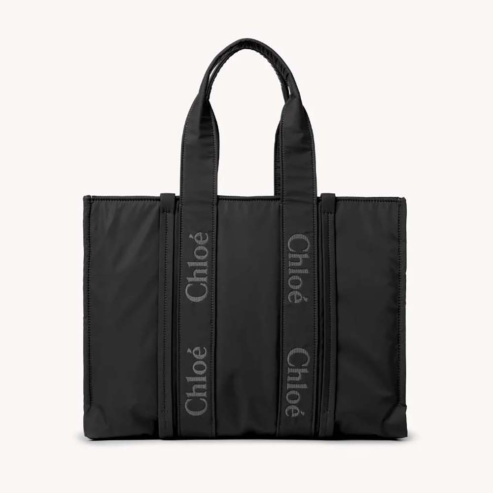 Front view of Chloe Women Large Woody Tote Bag-Black showing silhouette