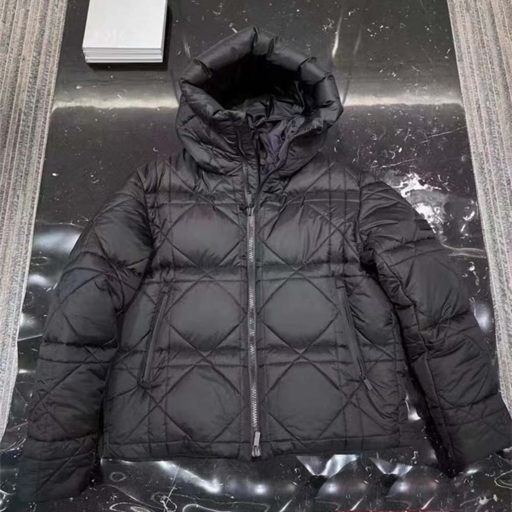 Close-up of Cannage stitching detail on Dior Women Cannage Hooded Down Jacket