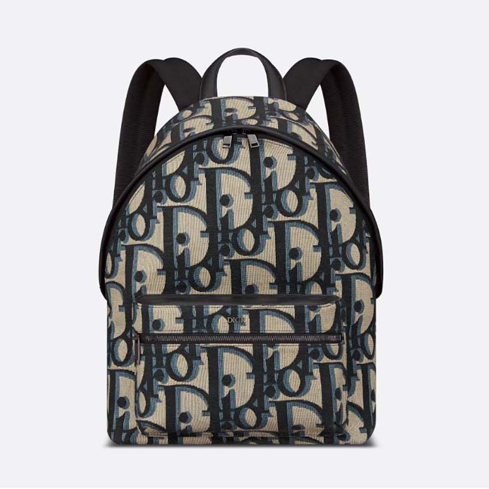 Front view of Dior Men Rider Backpack Beige and Black Maxi Dior Oblique Jacquard